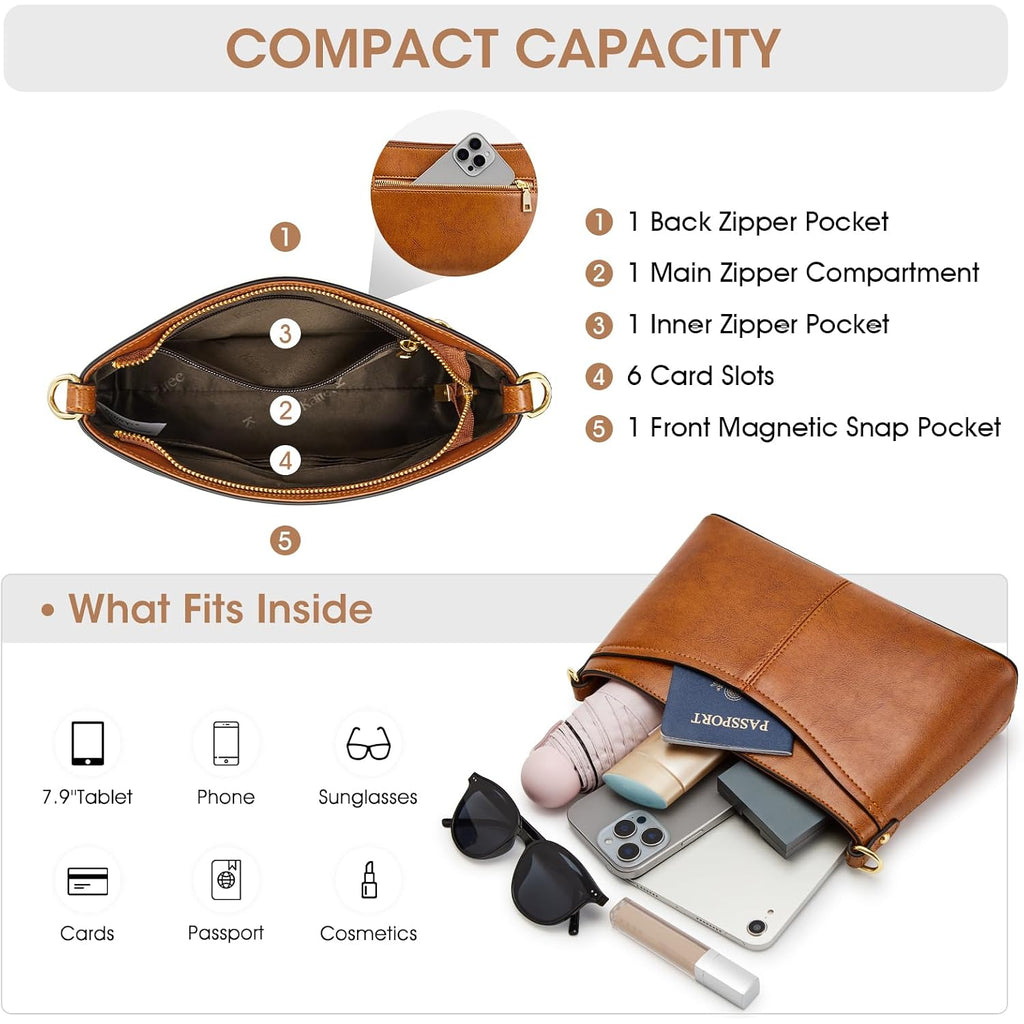 Kattee Genuine Leather Crossbody Bags For Women Small Shoulder Purse Handbags With 2 Detachable Straps 6 Card Slots