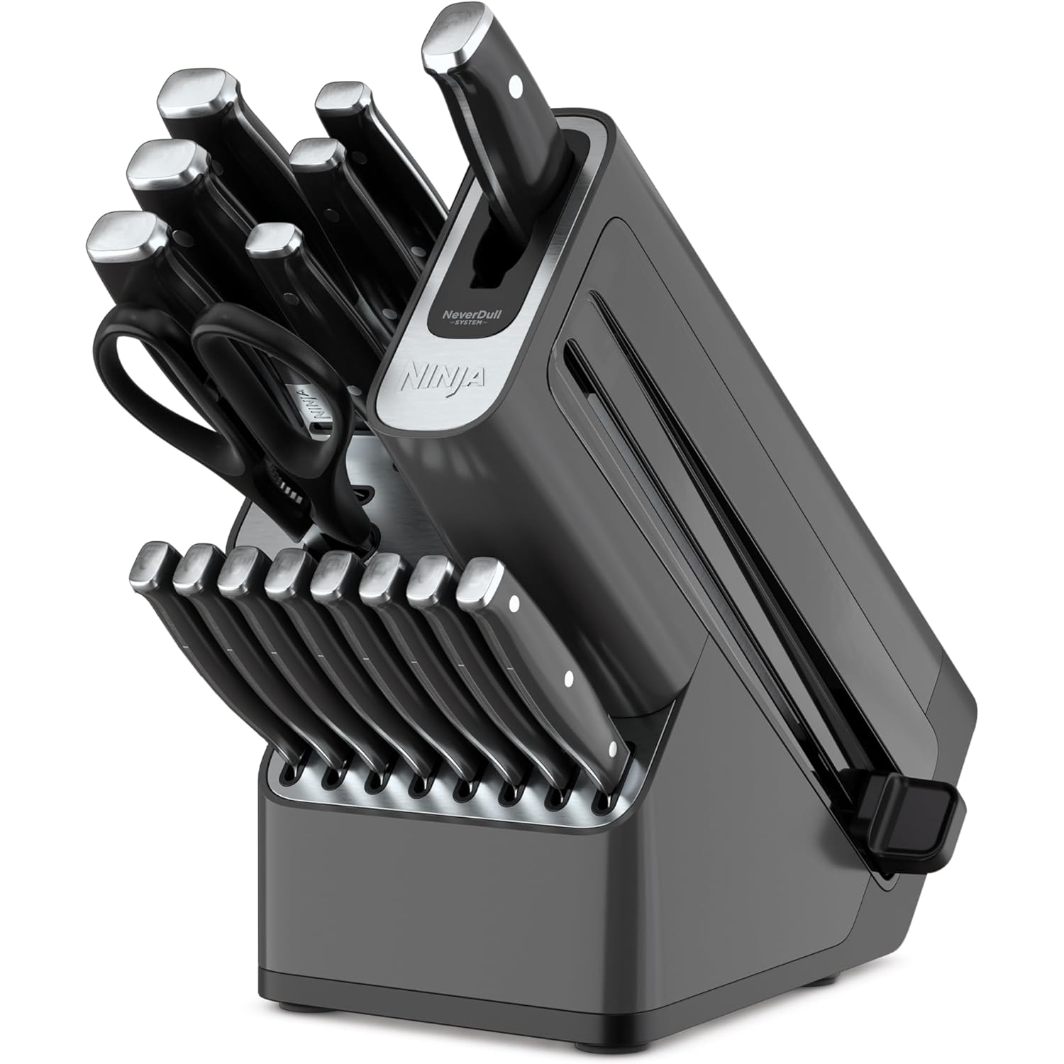 Ninja K32017 Foodi NeverDull Premium Knife System, 17 Piece Knife Block Set with Built-in Sharpener, German Stainless Steel Knives, Black