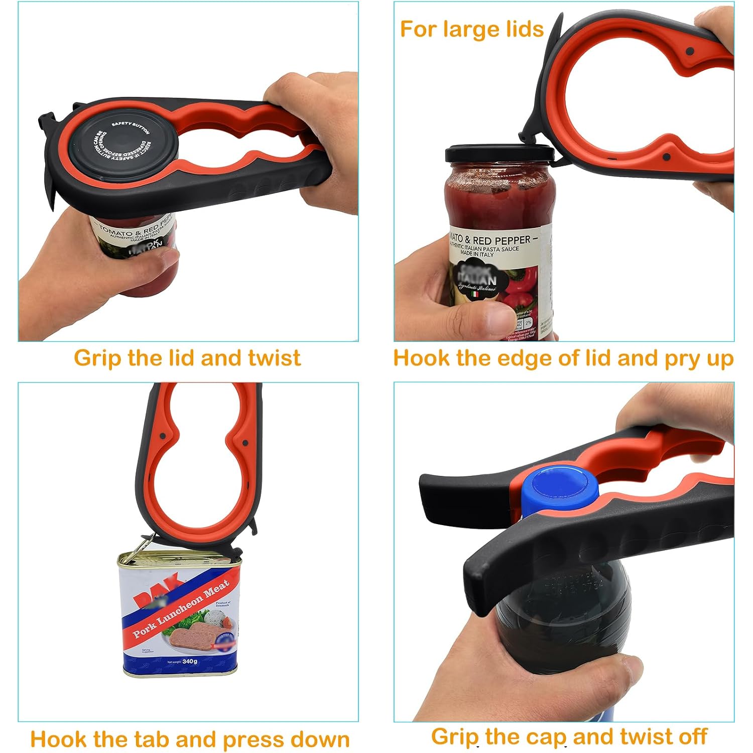 Otstar Jar Opener Bottle Opener And Can Opener For Weak Hands, Seniors With Arthritis And Anyone With Low Strength, Mutil Jar Opener Get Lids Off Easily (Black And Red)