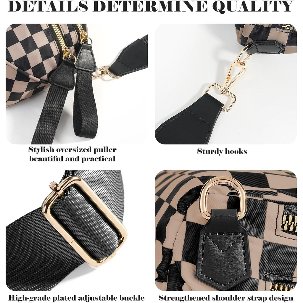 Black and White Checkered Crossbody Bag Bum Bag for Women,Spacious Checkered Purse Fanny Packs Belt Bag