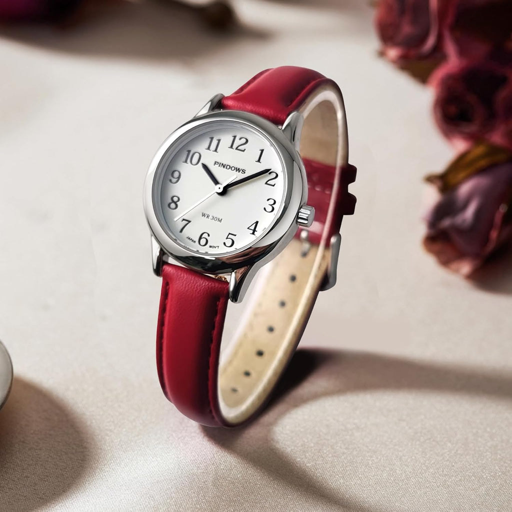 PINDOWS Minimalist Watches for Women, Gold-Tone Case with Black Leather Strap, Fashionable, Everyday Elegant Quartz Analog Dress Watch