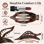 6 Pcs Flat Hair Clips For Women - French Concord Large Flat Claw Clips For Thick Thin Hair, Comfortable Curved Lay Down Duckbill Clips, Matte Non-Slip Strong Hold Hair Accessories, Tortoise & Black