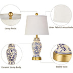 Chinoiserie Ceramic Table Lamps Set Of 2 For Living Room Bedroom Bedside, Traditional Blue Porcelain Classic Table Lamp For Nightstand Entryway, 2 Led Bulbs Included (Gold)