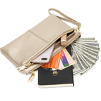 Triple Zip Small Crossbody Bag Lightweight Purses Vegan Leather Wristlet Clutch, Includes Adjustable Shoulder