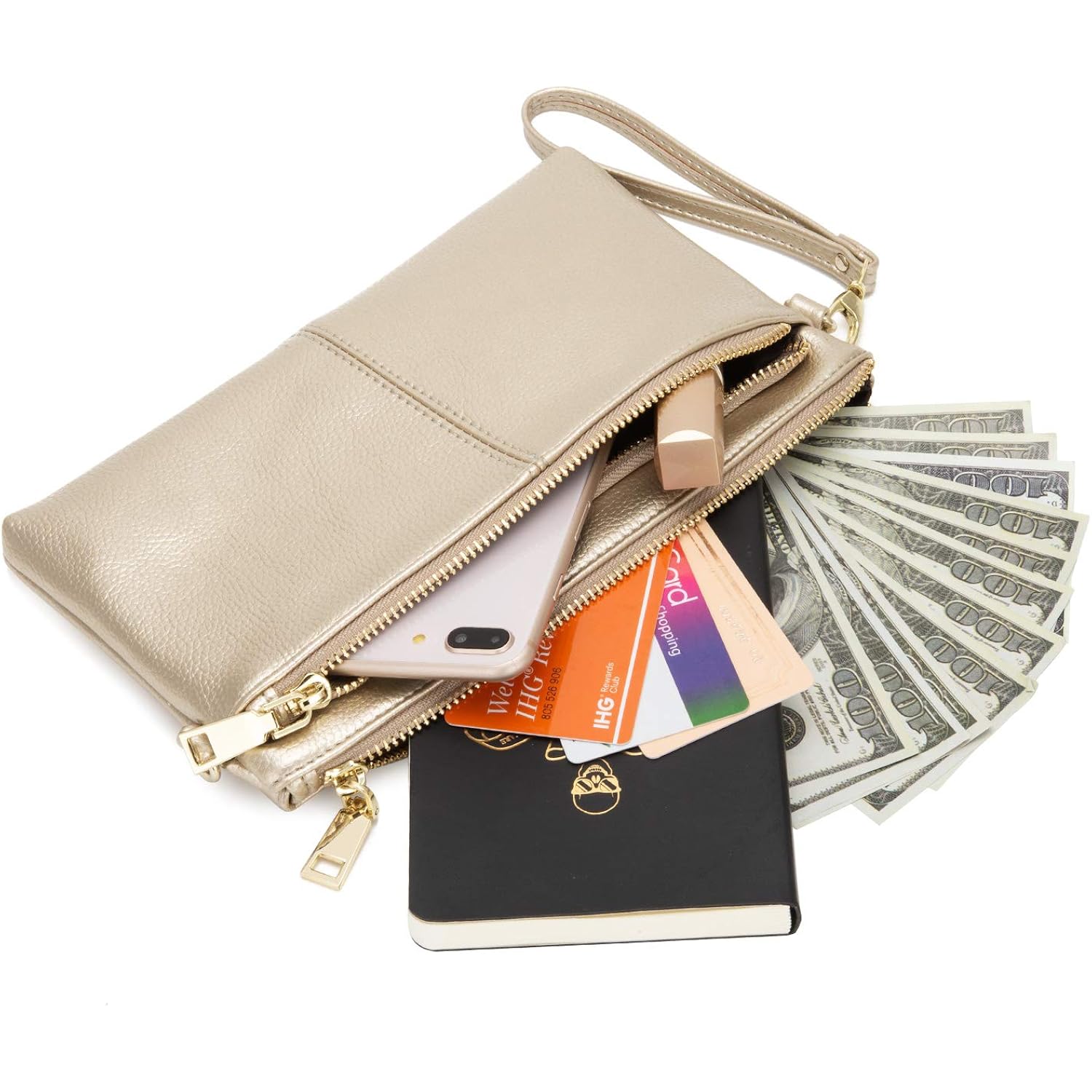 Triple Zip Small Crossbody Bag Lightweight Purses Vegan Leather Wristlet Clutch, Includes Adjustable Shoulder