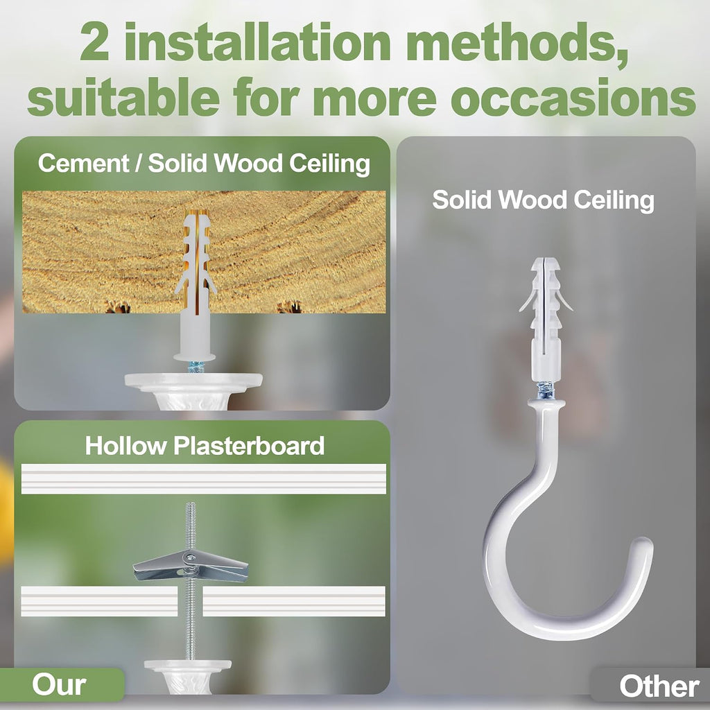 Ceiling Hooks For Hanging Plants - 6 Pack Heavy-Duty Metal Swag Hooks | Includes Screws And Brackets For Easy Installation; Ideal For Hanging Plants, Lights Or Extender Chains From Ceilings.