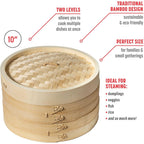 Joyce Chen 2-Tier Bamboo Steamer Baskets, 10-Inch