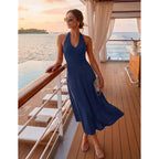 Merokeety Women'S Formal Halter Maxi Dress 2026 Summer Backless Sleeveless V Neck Ruched Cocktail Wedding Guest Dresses