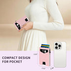 Rfid Wallet Women: Stylish Security Metal Wallet For 10-12 Cards & 2 Id Windows - Smart Pop-Up Credit Card Holder & Cash Slot In Compact Trifold Design,Gift For Her(Pink)