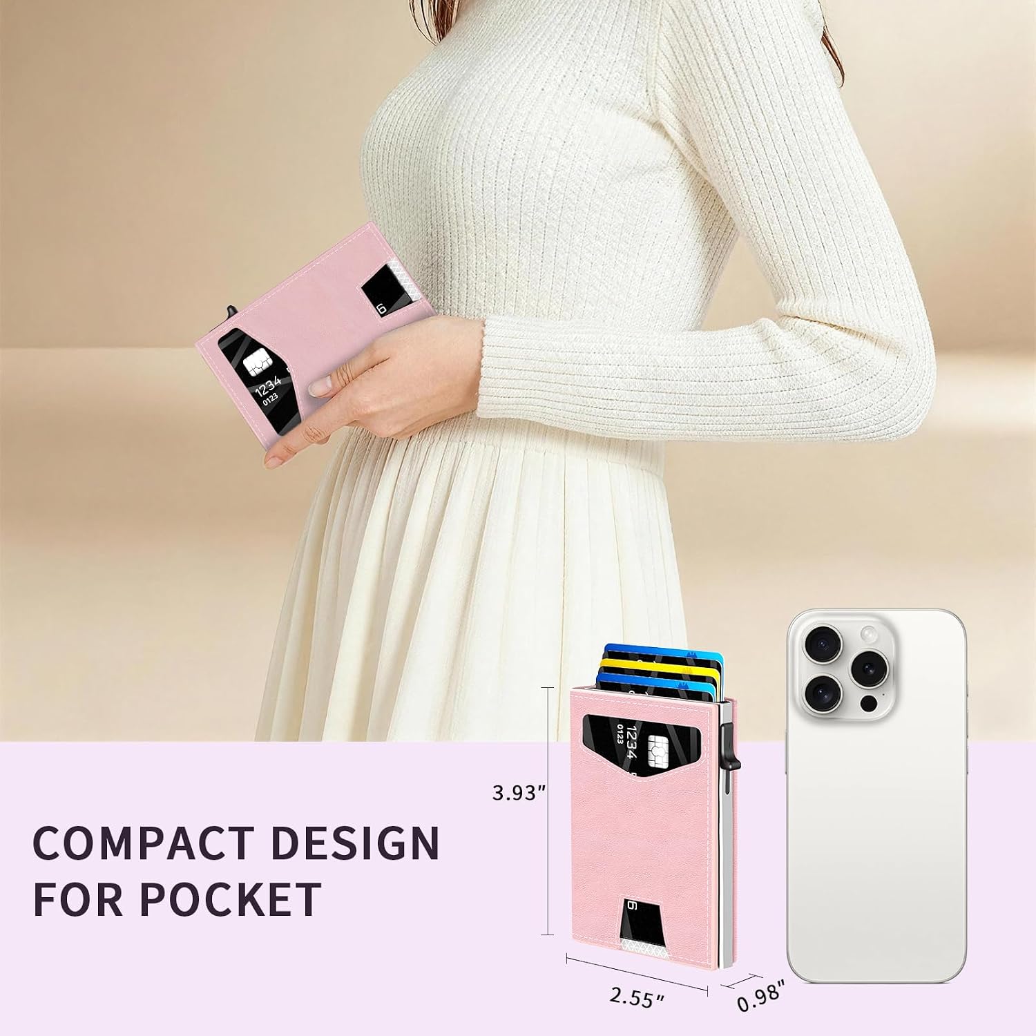 Rfid Wallet Women: Stylish Security Metal Wallet For 10-12 Cards & 2 Id Windows - Smart Pop-Up Credit Card Holder & Cash Slot In Compact Trifold Design,Gift For Her(Pink)
