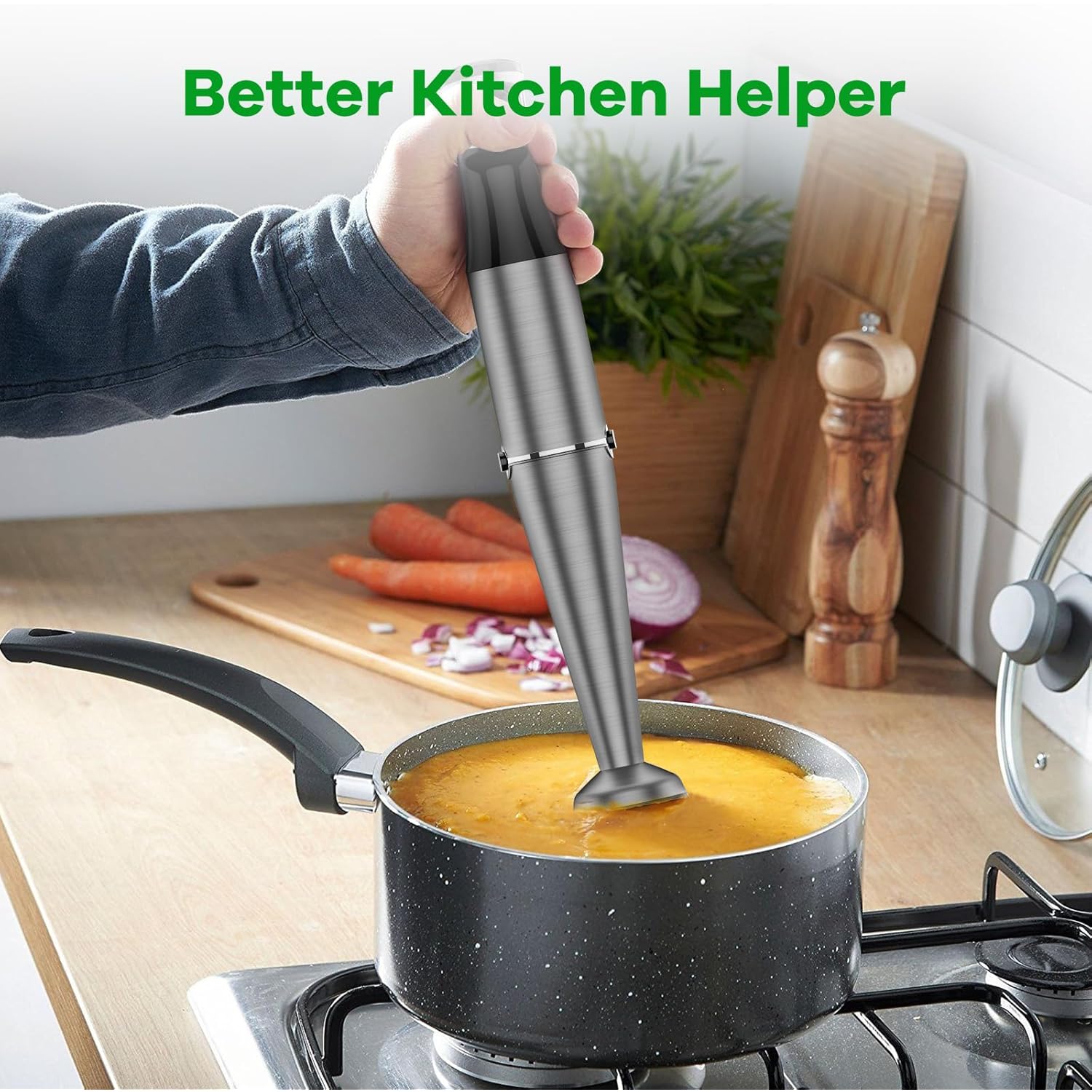 Turelar Immersion Blender Handheld Corded Hand Blenders Set 1100W, Trigger Variable Speed 5 in 1 Stick Emulsifier with Chopper, Whisk and Frother for Soup, Baby Food and Smoothies, Black