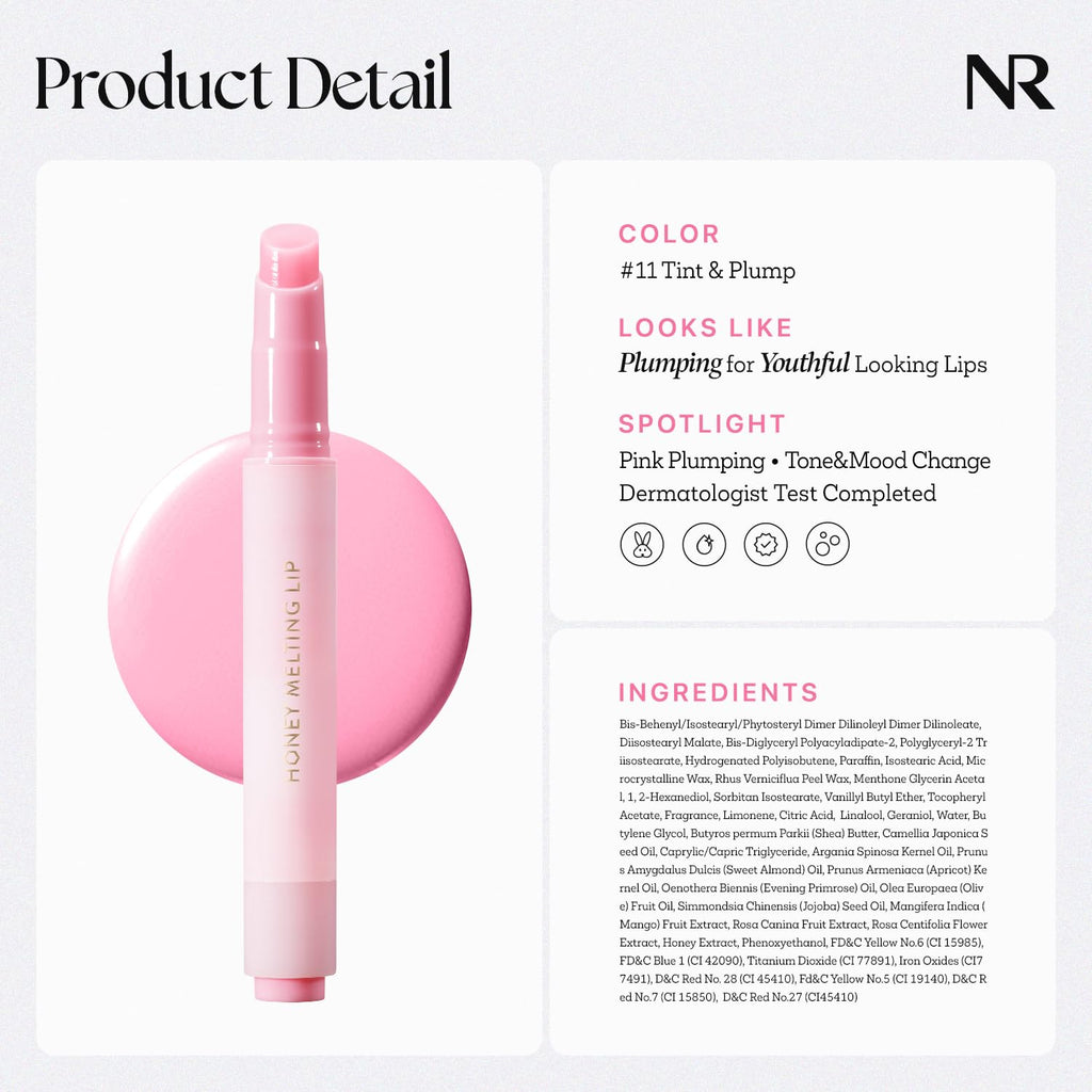 Nature Republic HONEY MELTING LIP PLUMPING (11 PINK) SOFT LIP STICK Tint & Plump Hydrating Gloss, Moisturizing balms, Volumizing formula & Sheer tint, Glowy Finish, korean make up