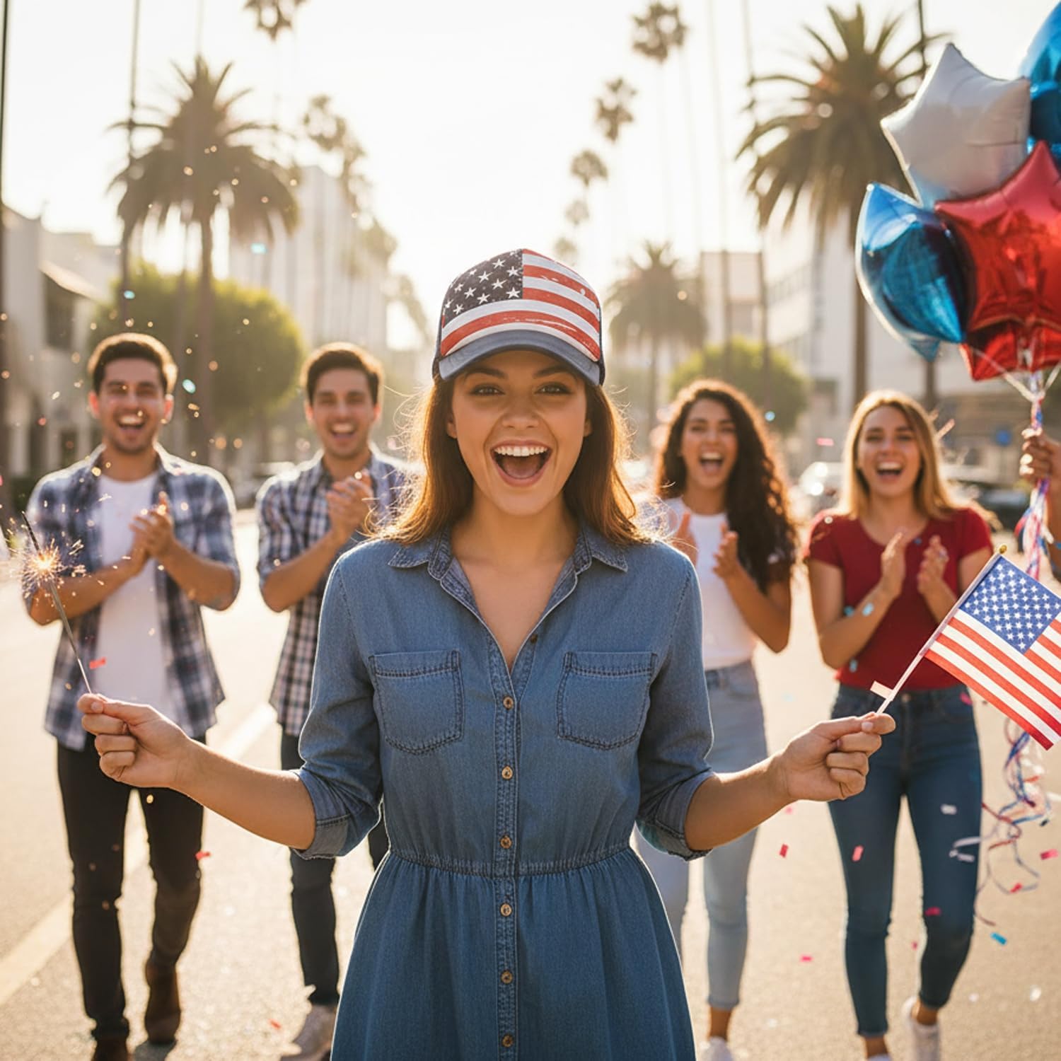 Veracco American Flag Trucker Hat Cap Mesh Back with Adjustable Snapback Strap 4th of July USA Trucker Cap Navy