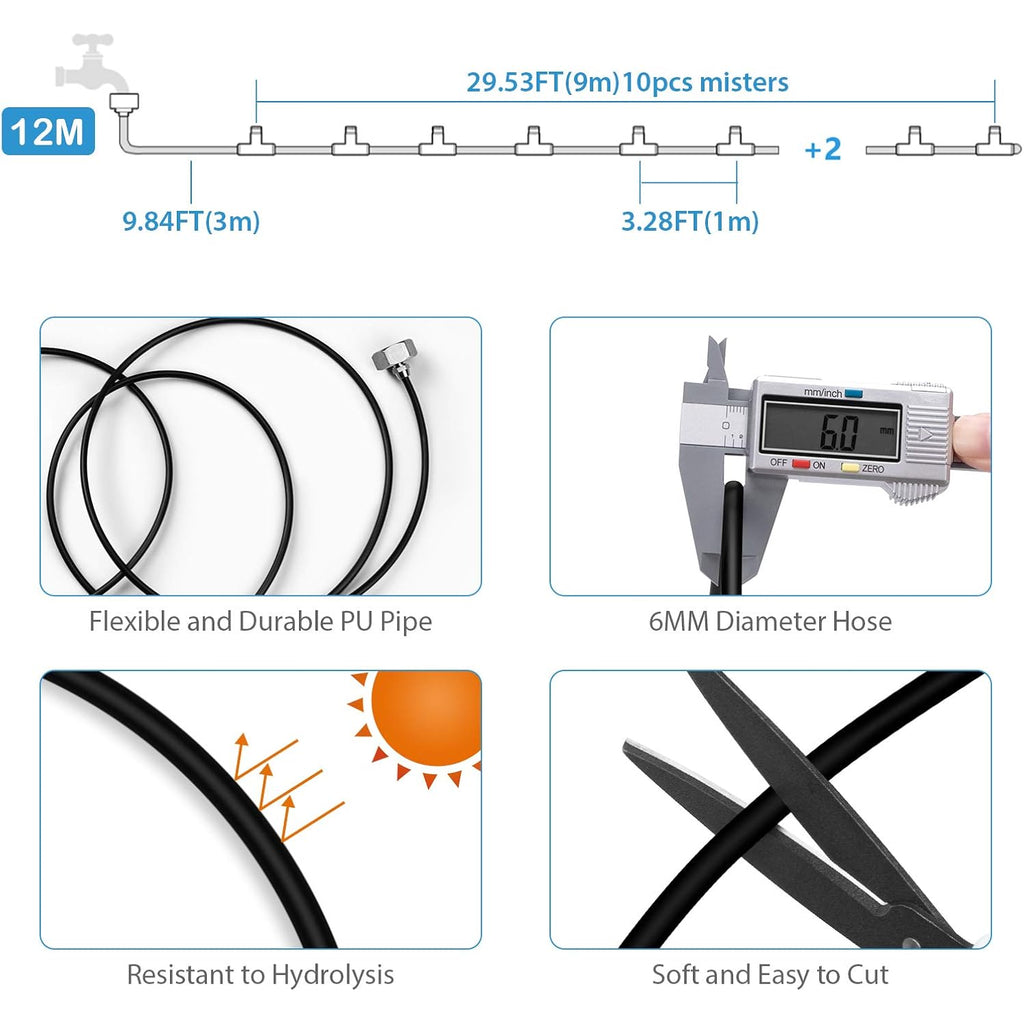 Lifeegrn Misting Cooling System, Outdoor Misting System For Patio, 40 Ft Misting Line+10 Mist Nozzles+3/4" Brass Adapter,Outdoor Mister System For Patio Garden Trampoline Greenhouse