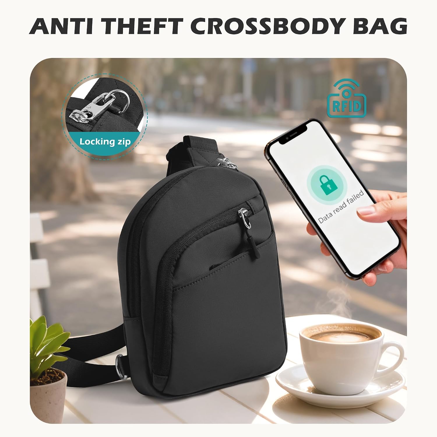 Anti Theft Crossbody Bags For Women Men, Small Sling Crossbody Bag Travel Purse Shoulder Wallet With Rfid Blocking