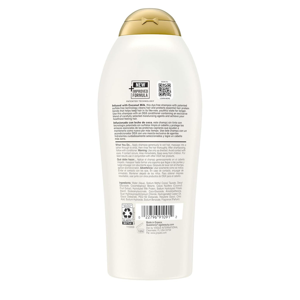 Ogx Nourishing + Coconut Milk Shampoo, Hydrating & Restoring Shampoo Moisturizes For Soft Hair After The First Use, Paraben-Free, Sulfate-Free Surfactants, 25.4 Fl. Oz
