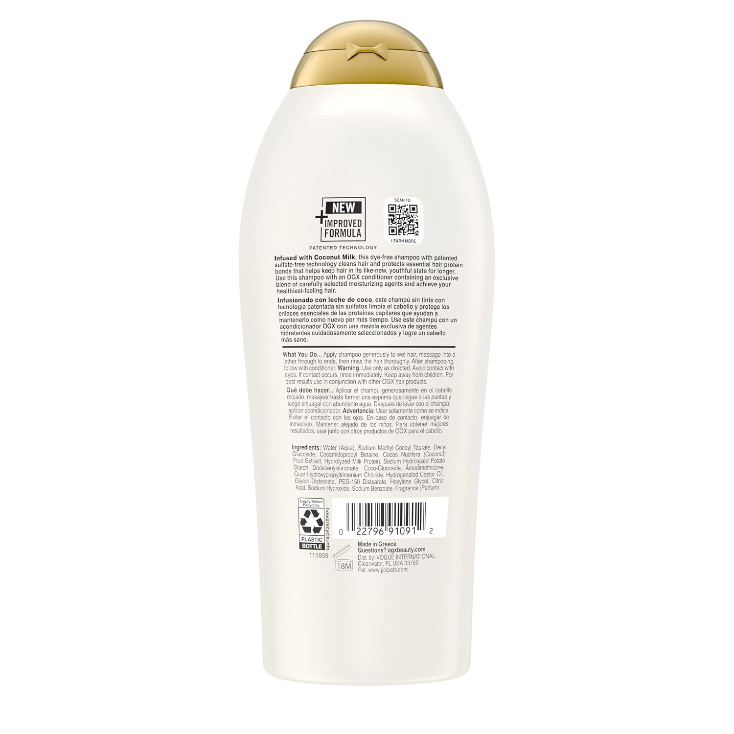 Ogx Nourishing + Coconut Milk Shampoo, Hydrating & Restoring Shampoo Moisturizes For Soft Hair After The First Use, Paraben-Free, Sulfate-Free Surfactants, 25.4 Fl. Oz
