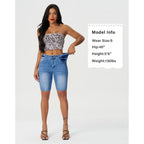 Women's High Waisted Bermuda Shorts Stretchy Knee Length Jean Shorts