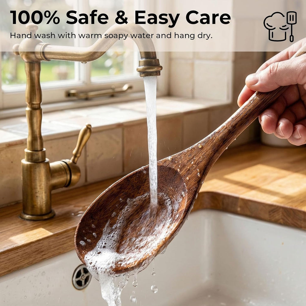 Haksen 2Pcs Wooden Cooking Spoons, Natural Acacia Wood Kitchen Utensil, 12Inch Large Wooden Mixing Spoons For Nonstick Cookwares, Comfort Grip, Durable, Kitchen Gifts For Women, Cooking Gifts For Men
