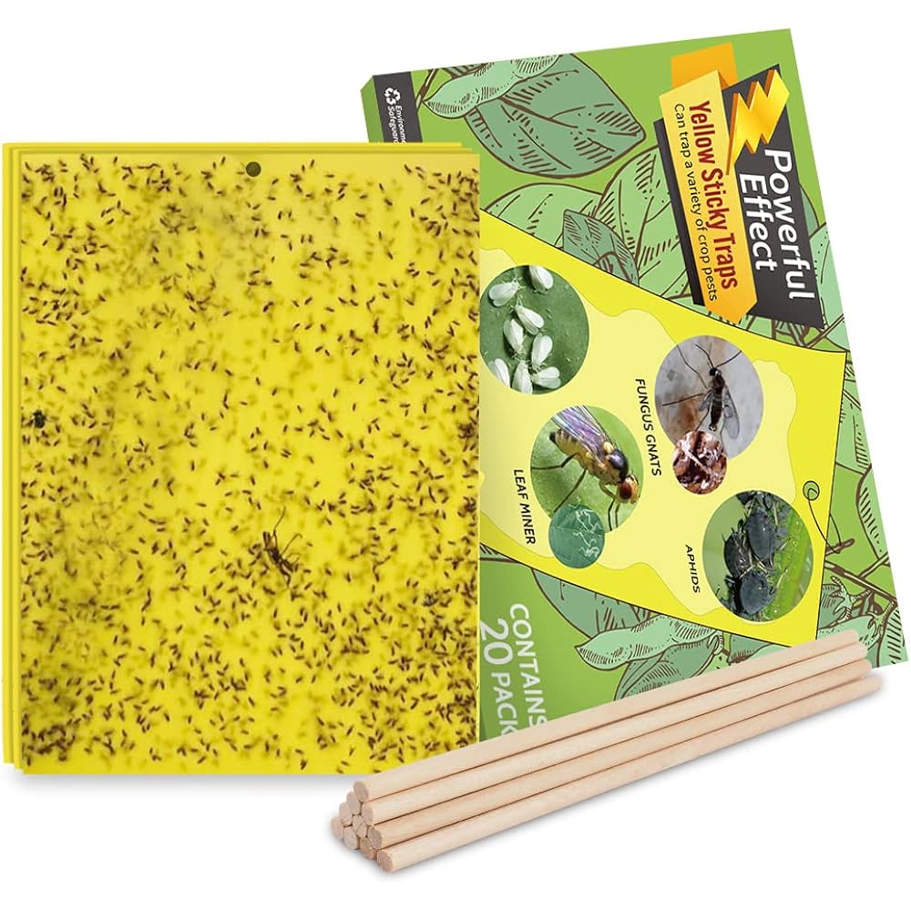 Kensizer 20-Pack Fruit Fly Trap, Yellow Sticky Gnat Traps, 6X8 In | For Indoor/Outdoor, Flying Plant Insect Killer, Fungus Gnats, Whiteflies, Aphids, Leaf Miners, Twist Ties Included