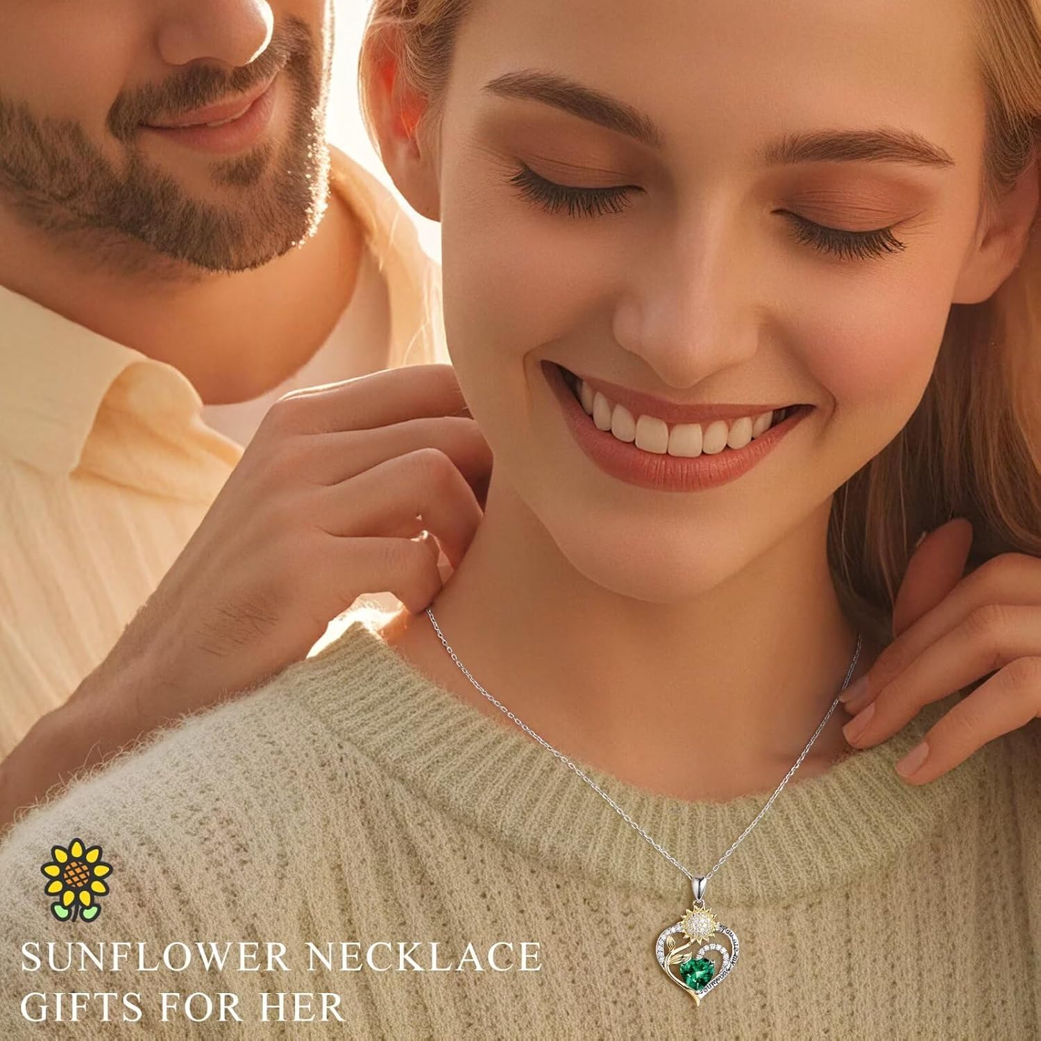 Iefil Mothers Day Gifts - 925 Sterling Silver Sunflower Necklace for Women, Birthstone Jewelry for Wife Mom, Birthday Mothers Day Gifts for Wife Mom Grandma