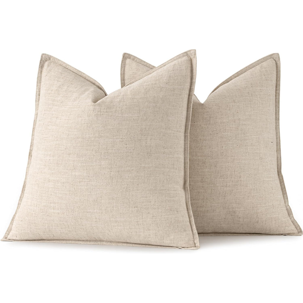 Miulee Decorative Linen Euro Sham Pillow Covers 24X24 Natural Beige Boho Farmhouse Neutral Couch Throw Pillows For Bed Pack Of 2 Accent Modern Pillowcase Sofa Livingroom Home Decor