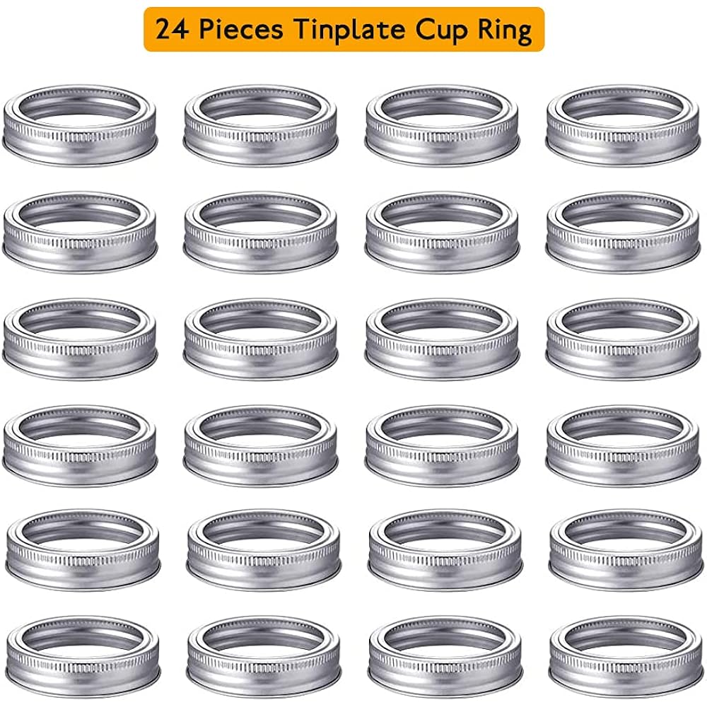 24 Pieces Regular Mouth Mason Jar Canning Bands - Reusable Replacement Metal Rings, Practical Screw Jar Bands, Leak Proof Tinplate Metal Rings, Compatible With Mason Jar