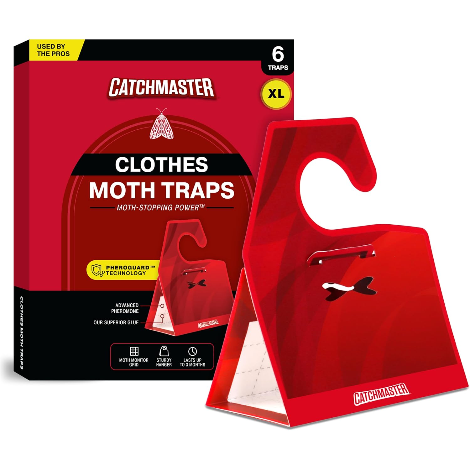 Catchmaster Clothing Moth Traps With Premium Extra Strength Odorless Pheromone Technology – Red, Xl, Extra-Strength Glue – Traps & Targets Casemaking And Webbing Moths - 6-Pack
