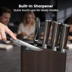 15-Piece Kitchen Knife Set With Magnetic Block, New For 2026, Detachable Steak Knife Block For Table Service, Built-In Sharpener, Wood Handle, Damascus Pattern, Housewarming Gifts
