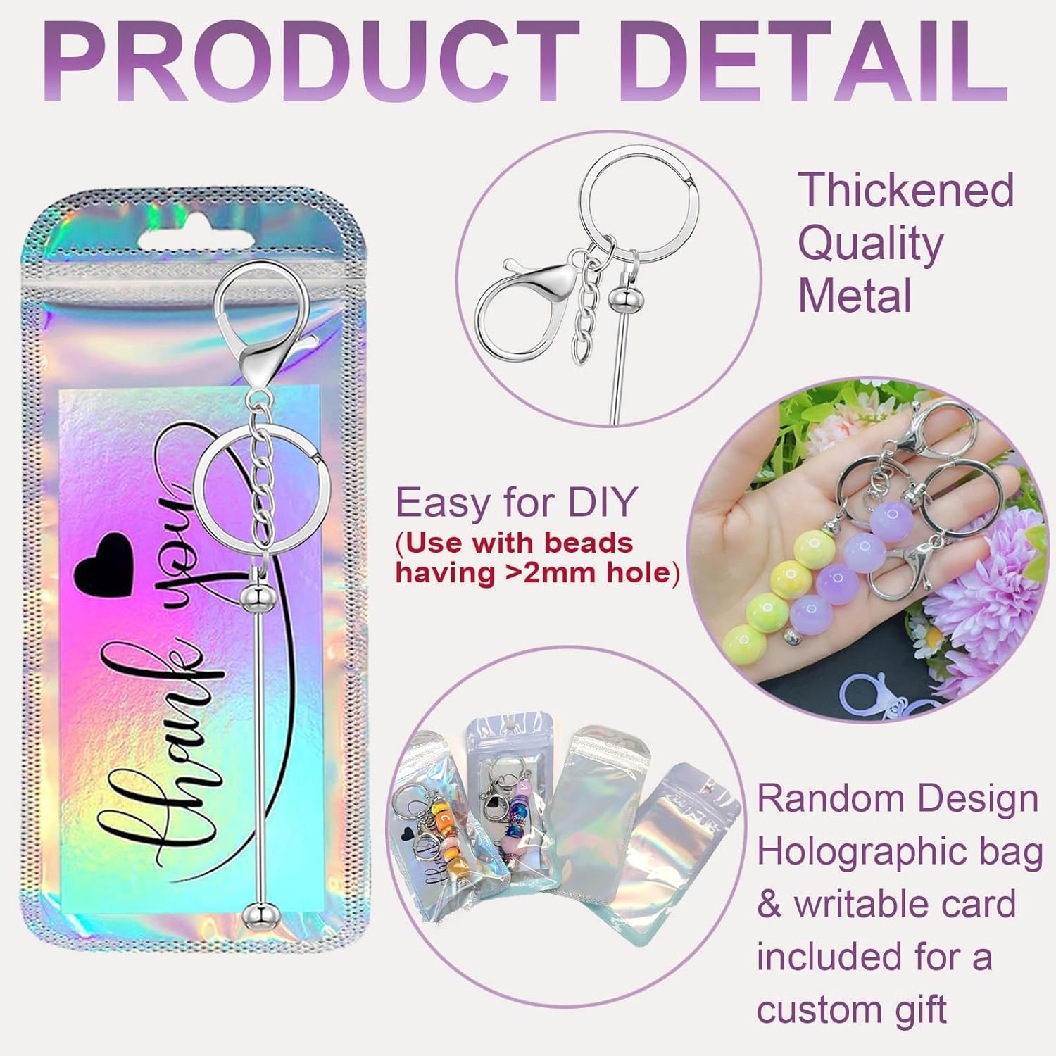 30/60/120 Pcs Beadable Keychain Bars Bulk Blank Creative Cute Keychains Bar for Beads Purse Keychains for Women Man