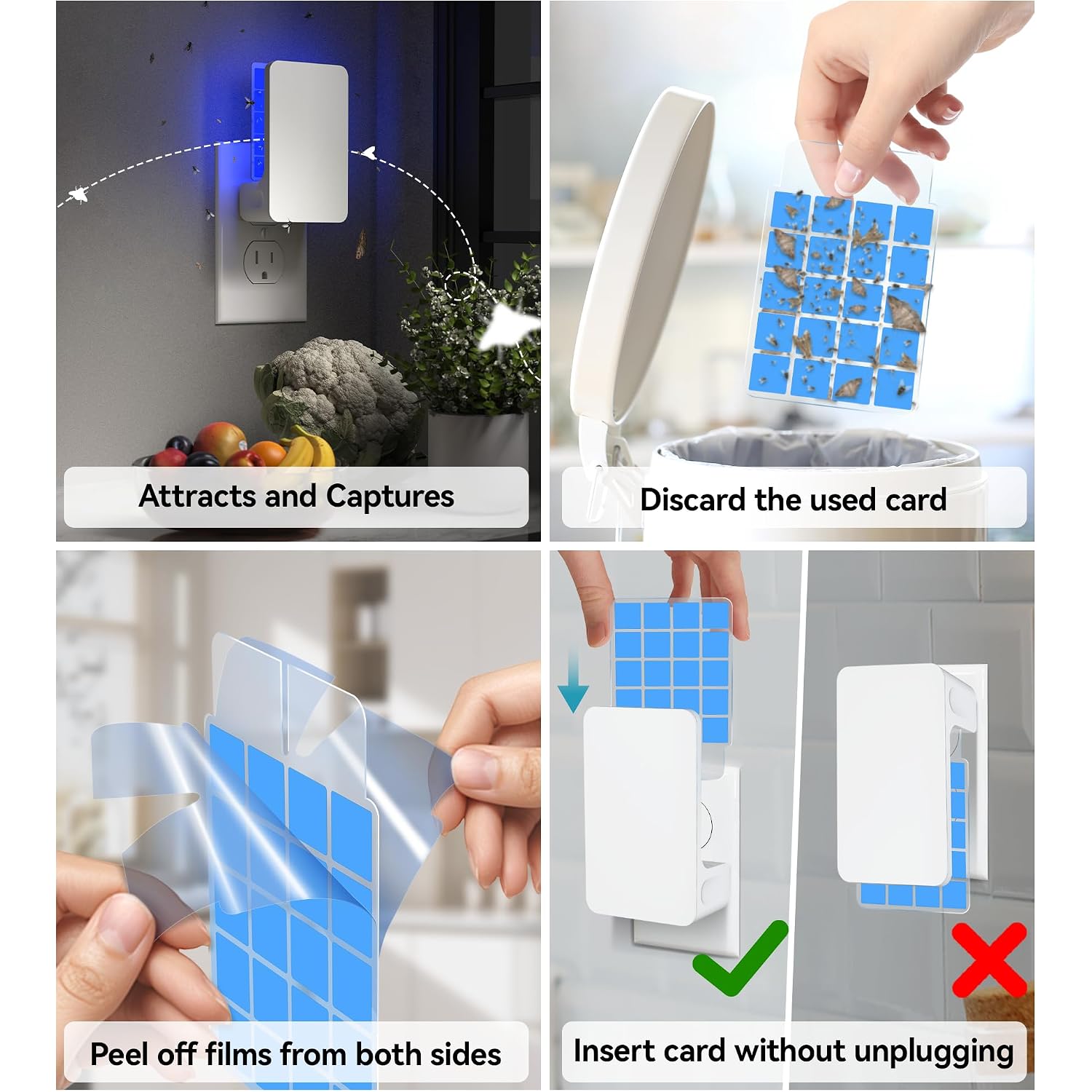 Advanced Double-Sided Indoor Fly Trap For Home, Plug-In 5-Way Uv Light | Bug Catcher, Fly & Gnat Killer For House Flies, Gnats, Mosquitoes, Moths, Fruit Fly Traps For Indoors, 1 Trap 4 Refills