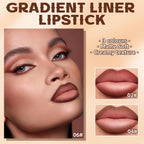 HOSAILY 3 Colors 2 in 1 Lip Liner Set, Matte Nude Dark Brown Red Lip Liner Lipstick Plumping Smooth Creamy Lip Combo, High Pigmented Long lasting Light Brown Ombre Lips Stain Pencil Effect Makeup