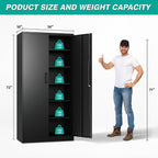 Wide & Deep Metal Storage Cabinet With 2 Doors And 5 Adjustable Shelves,72X36X18 Garage Storage Cabinet,Tall Black Locking Metal Cabinets With Lock,Steel Locked Cabinets For Home,Office,Garage