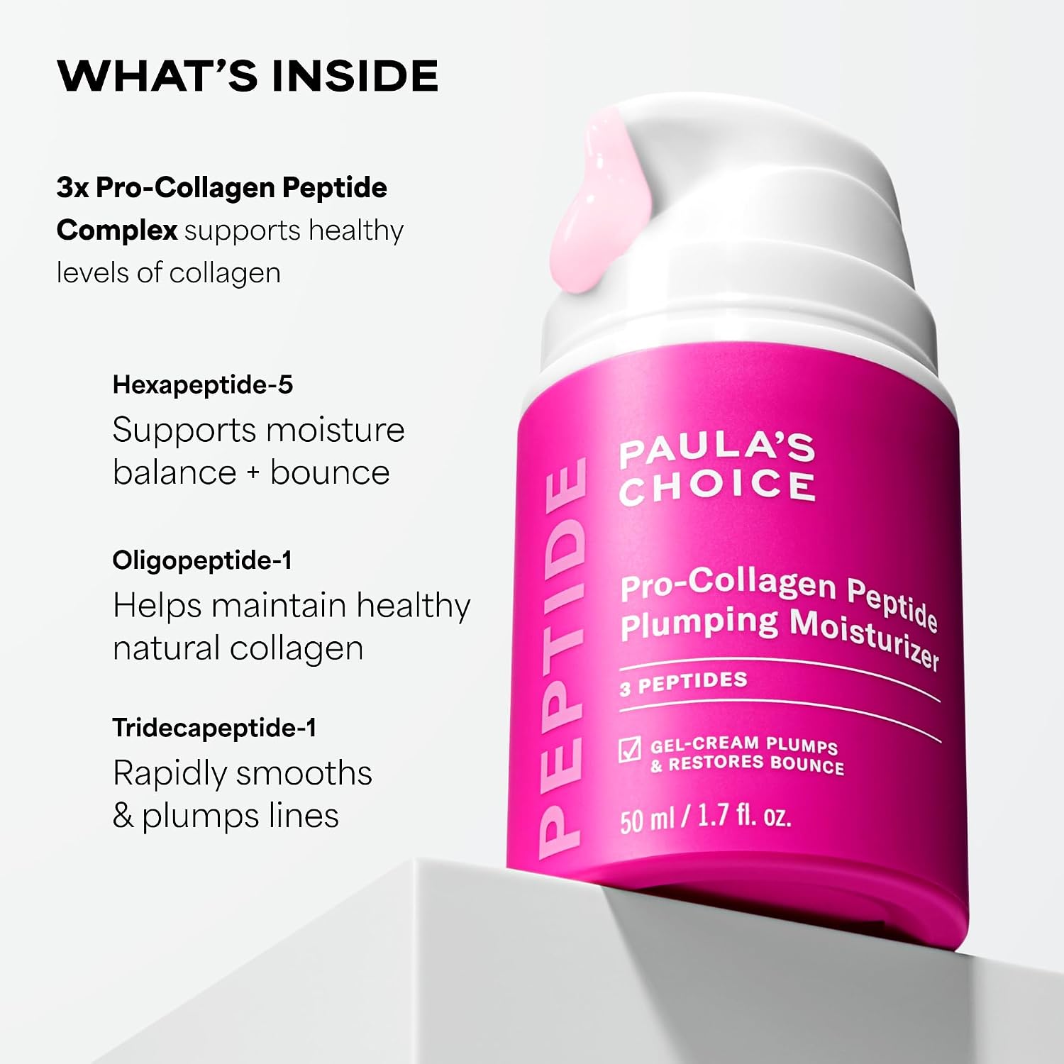 Paula'S Choice Pro-Collagen Peptide Plumping Face Moisturizer, Daily Gel Face Cream For Deep Lightweight Hydration, Wrinkles & Loss Of Firmness, Fragrance-Free, 1.7 Fl Oz