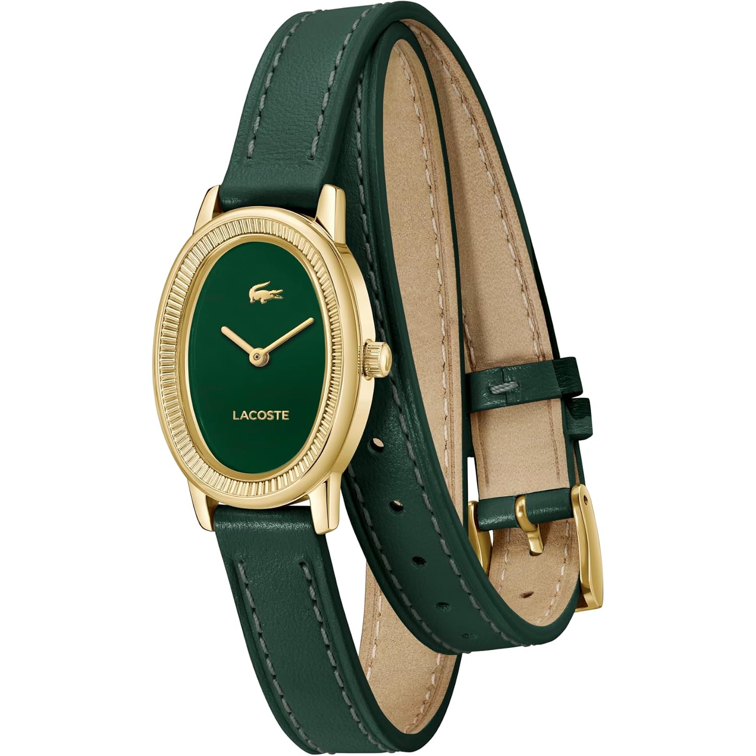 Lacoste Parisienne Women'S 2H Watch – Oval Case, Fluted Bezel, Quartz Movement, Double Wrap Smooth Leather Strap, Chic And Minimalist Design - Gift For Her
