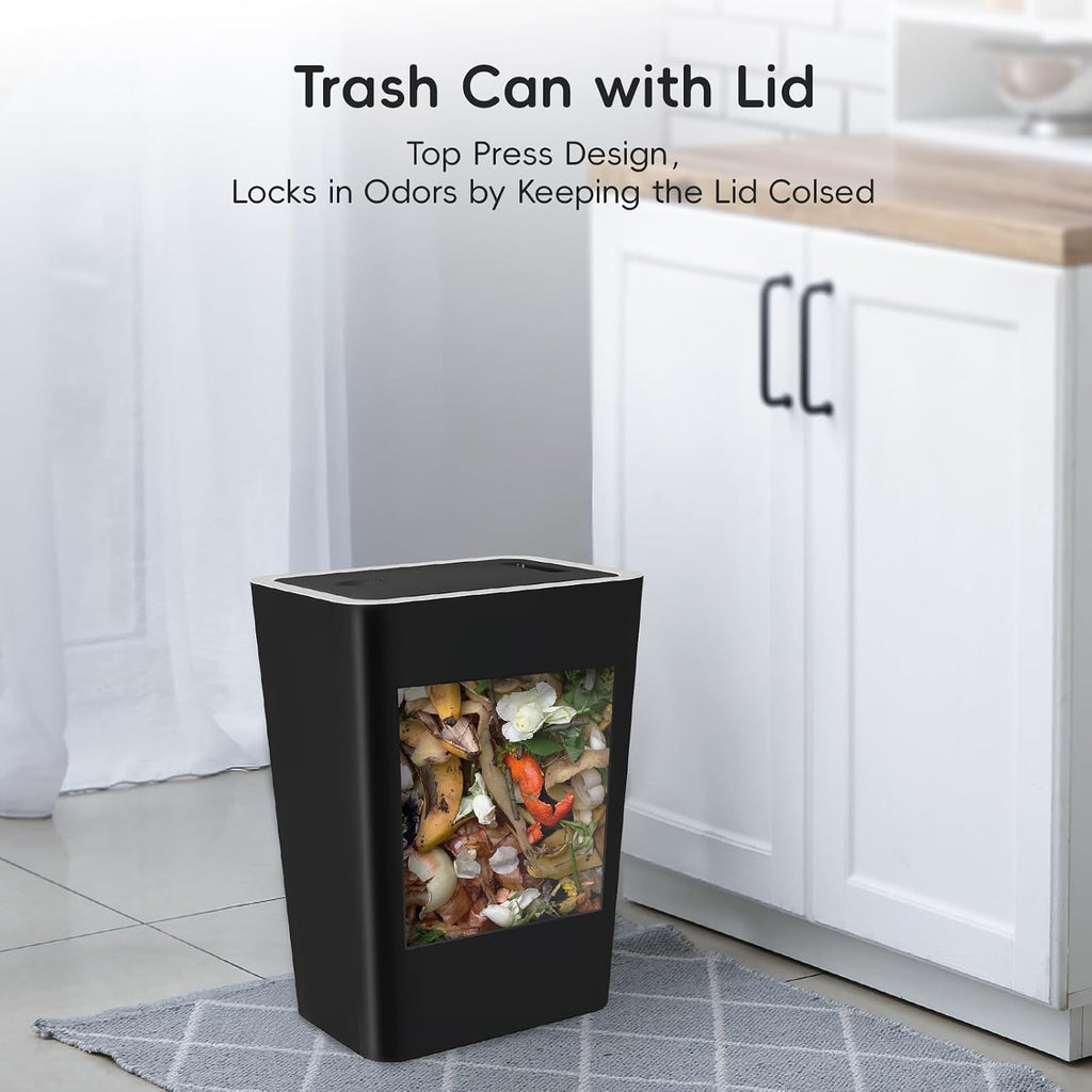 4 Gallon Trash Can 3 Packs, Bedroom Trash Can With Lid & Trash Bags | Small Garbage Can Press-Top For Dog & Child Proof, Oder Seal, Waste Basket For Bedroom, Office, Living Room, Bathroom (Multi)