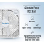 Hurricane Classic Floor Box Fan With 3 Speed Settings, White - 20In | Corded Portable Electric Air Cooling Unit W/ Powerful 2400 Cfm Airflow For Home, Garage, Office, Bedroom & Basement