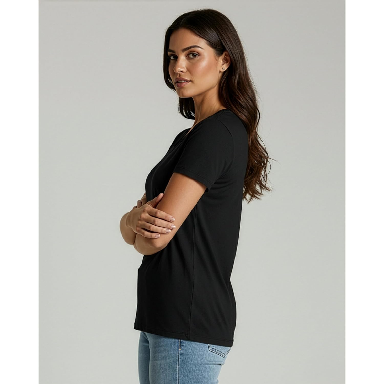 4 Pack: Women's Cotton Short Sleeve T-Shirt - Casual Scoop Crew Neck Tops Tee (Available in Plus Size)