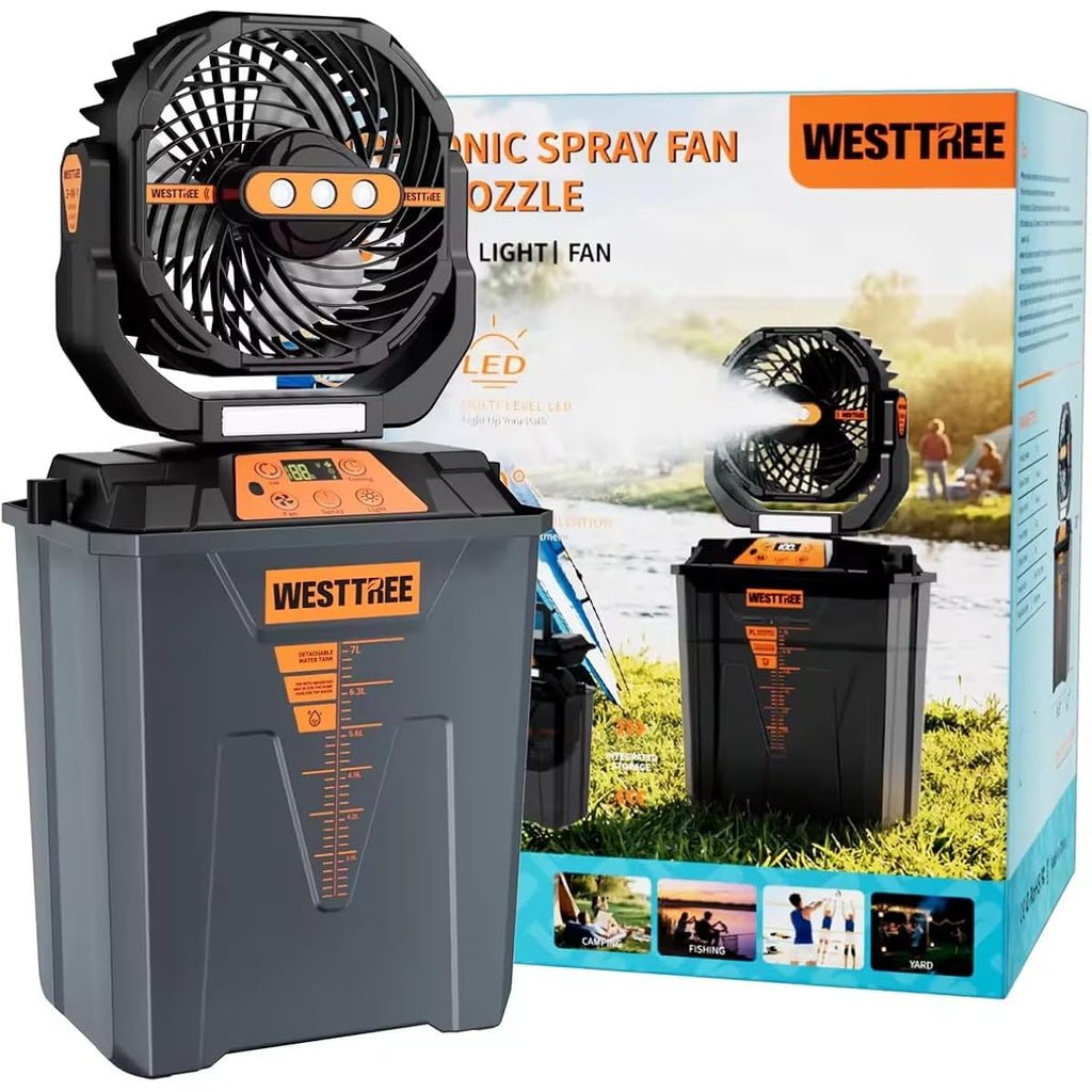 Westtree Portable Misting Fan, Large Rechargeable Battery Powered Mist Fan, Long Lasting Runtime, 3 Nozzles Mister Design, Portable Fan For Home Patio Camping Outdoor Mist Daily Cooling Fan