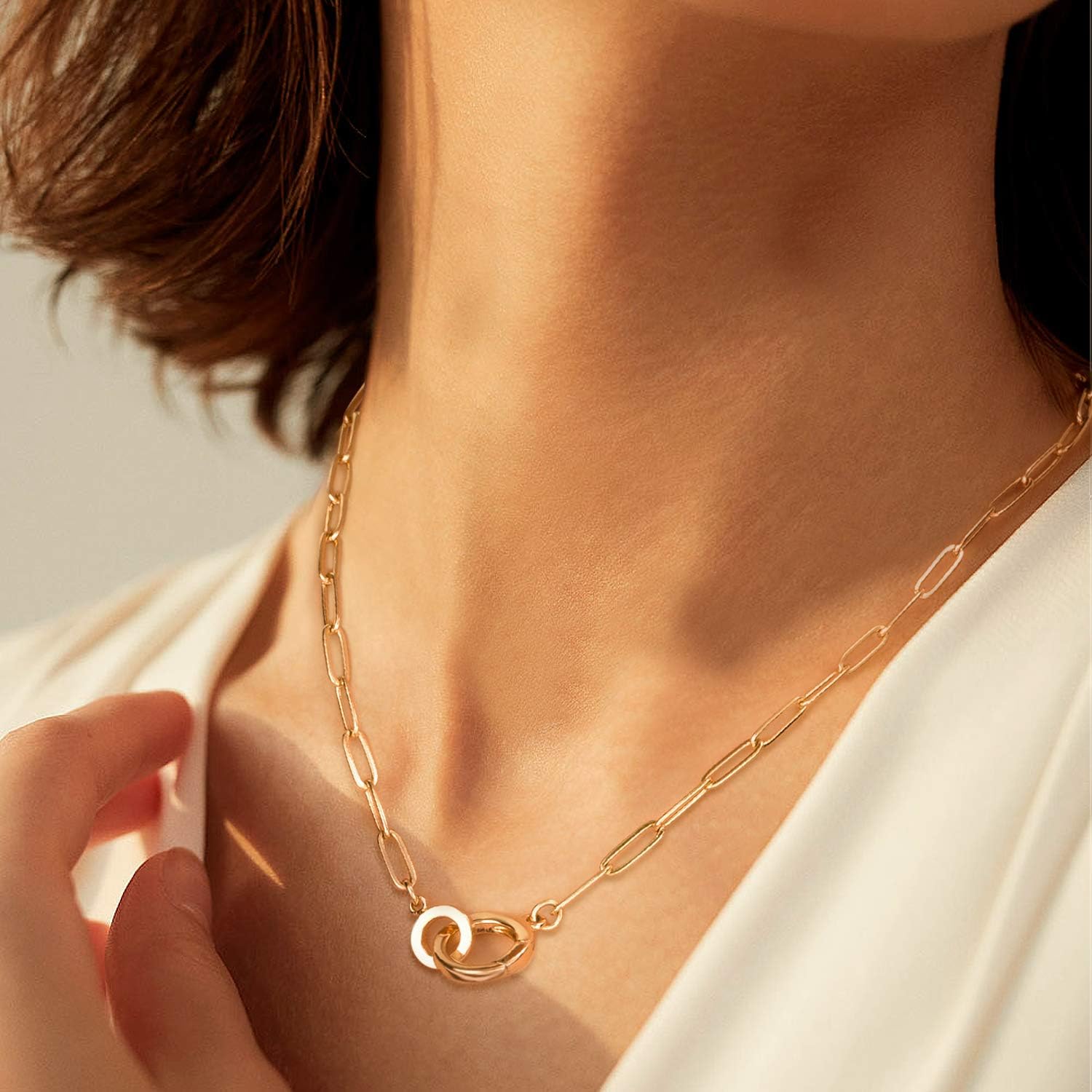 LANE WOODS Paperclip Necklace Pendant: 14K Gold Plated Dainty Link Chain Jewelry for Women