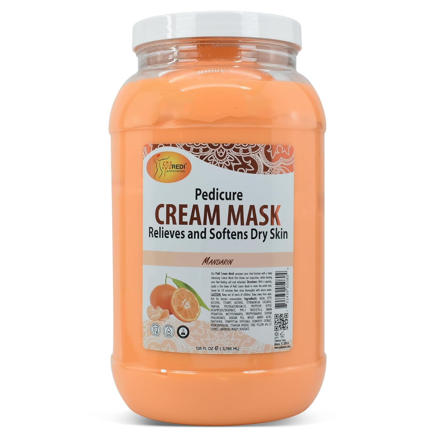 SPA REDI - Body and Foot Cream Mask, Mandarin, 128 Oz - Pedicure Massage for Tired Feet and Body, Hydrating, Fresh Skin - Infused with Hyaluronic Acid, Amino Acids, Panthenol, Comfrey Extract