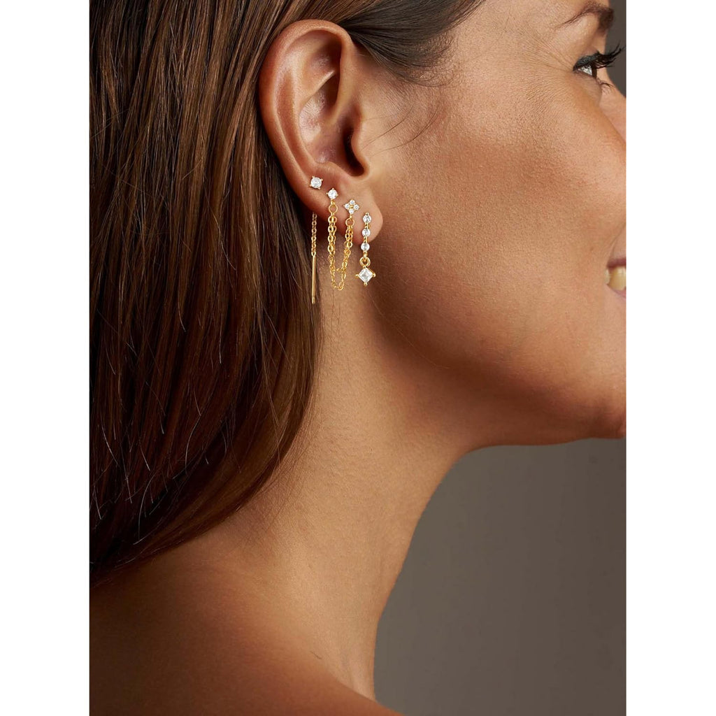 Moodear Dangle Earrings 3/4 Pairs Dainty 14K Gold Plated Earrings for Women Trendy Chain Earring Stacks Set Cubic Zirconia Drop Hoop Stud Hypoallergenic Earrings for Women Jewelry Gifts