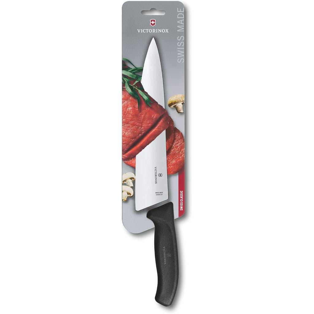 Victorinox Chef Knife 8 Inch - Swiss Classic Straight Edge Chef’s Knife, Kitchen Knife with Stainless Steel Blade, Ergonomic Non-Slip Handle, Dishwasher Safe, Black