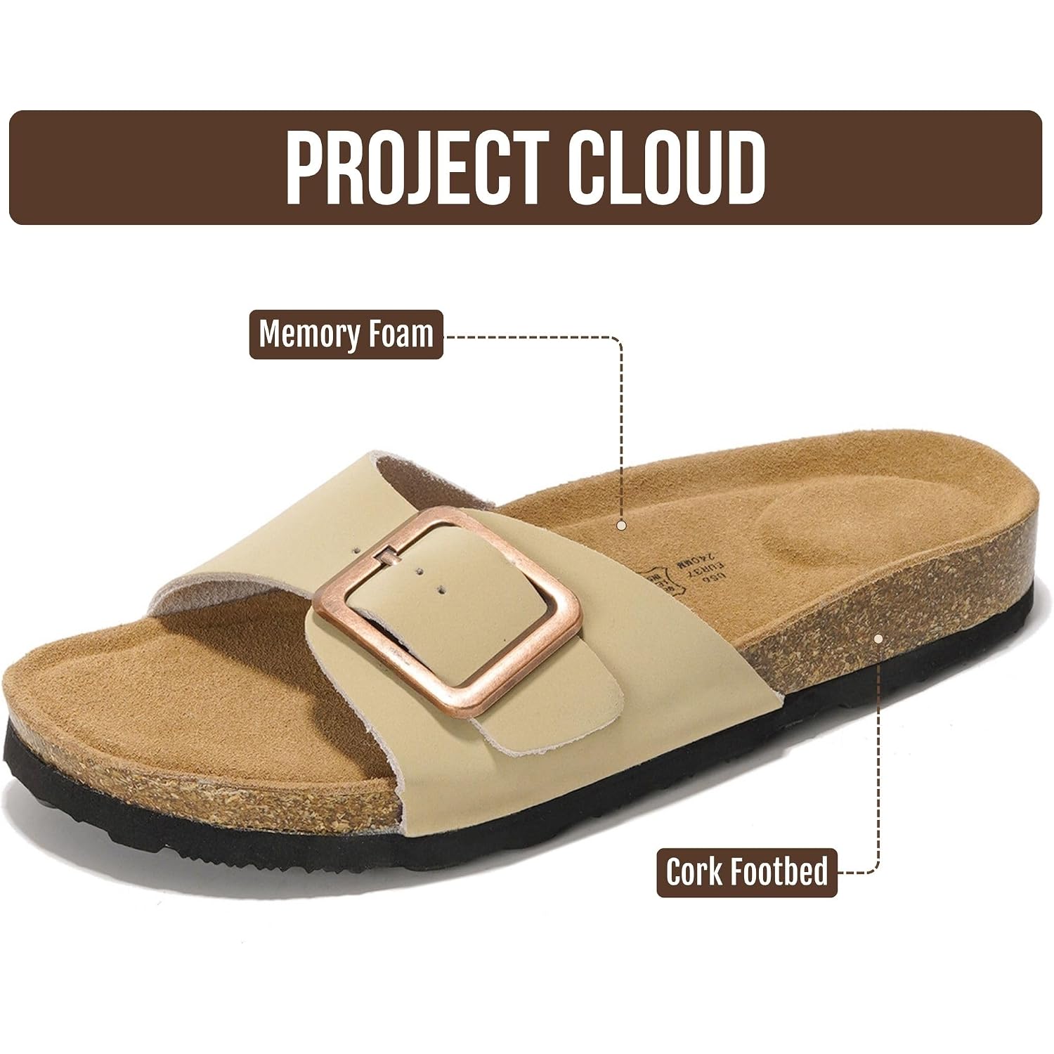 Project Cloud 100% Genuine Leather Sandals Women Dressy Beach Essentials Slides For Women Footwear - Lightweight With Memory Foam Insole Sandals For Women 2026 - Womens Slides