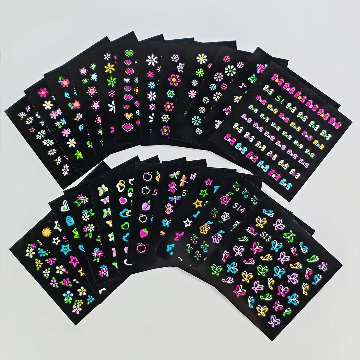 24PCS Luminous Flower Nail Art Stickers Decals Glow in The Dark Nail Stickers Butterfly Love Heart Bow Flowers 3D Self-Adhesive Nails Design Nail Art Supplies for Women Girls DIY Manicure Decorations