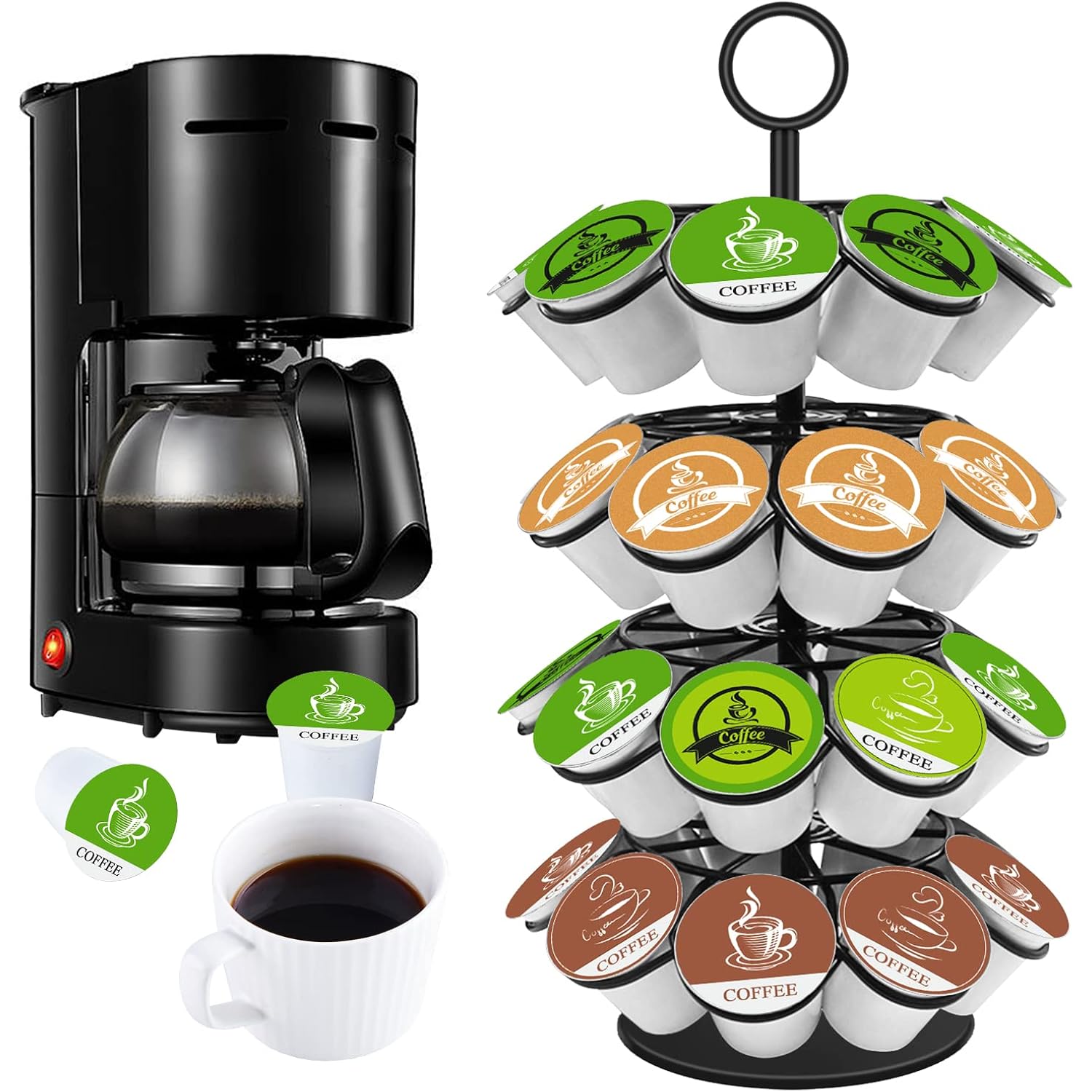 Kimiup Coffee Pod Holder, K Cup Organizer Compatible With K-Cups(36 Pods), Kitchen Detachable Coffee Pod Organizer For Countertop, Spins 360-Degrees