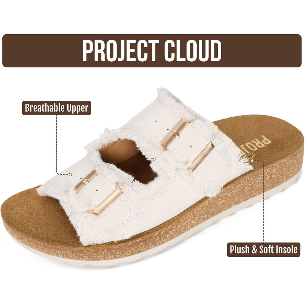 Project Cloud Comfortable Sandals Women - Lightweight With Plush & Soft Insole Buckle Womens Sandals - Non Slip And Durable Fashion Platform Frayed Sandal For Women 2026 (Light)