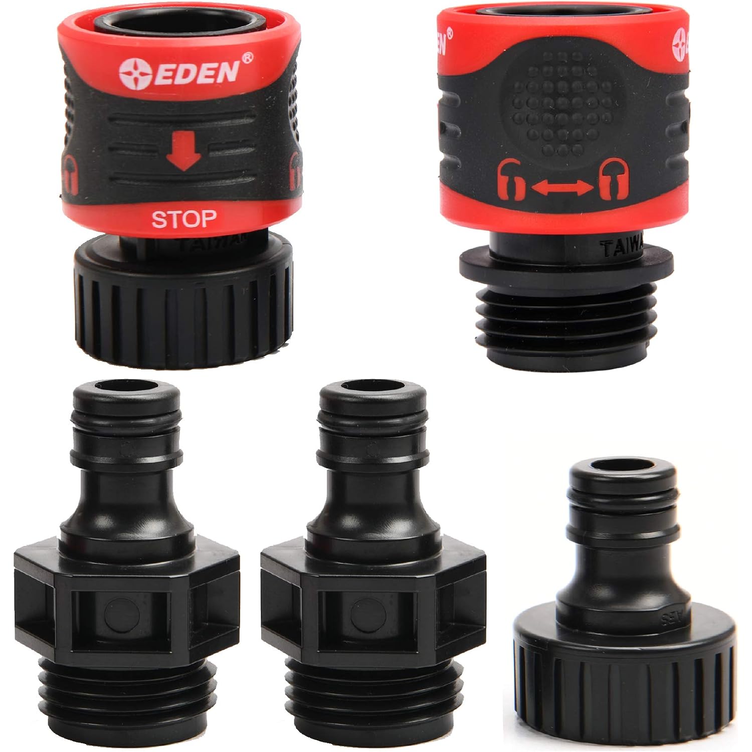 Eden 95210 Premium Garden Hose Quick Connect Set | 5-Piece Snap & Lock Fittings With Water Stop & Secure Twist-Lock Design