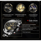 Olevs Watches Men Waterproof Luxury Big Face Mens Watch Stainless Steel Quartz Analog Dress Watches For Men Luminous Multifunction Man Watch Relojes De Hombre