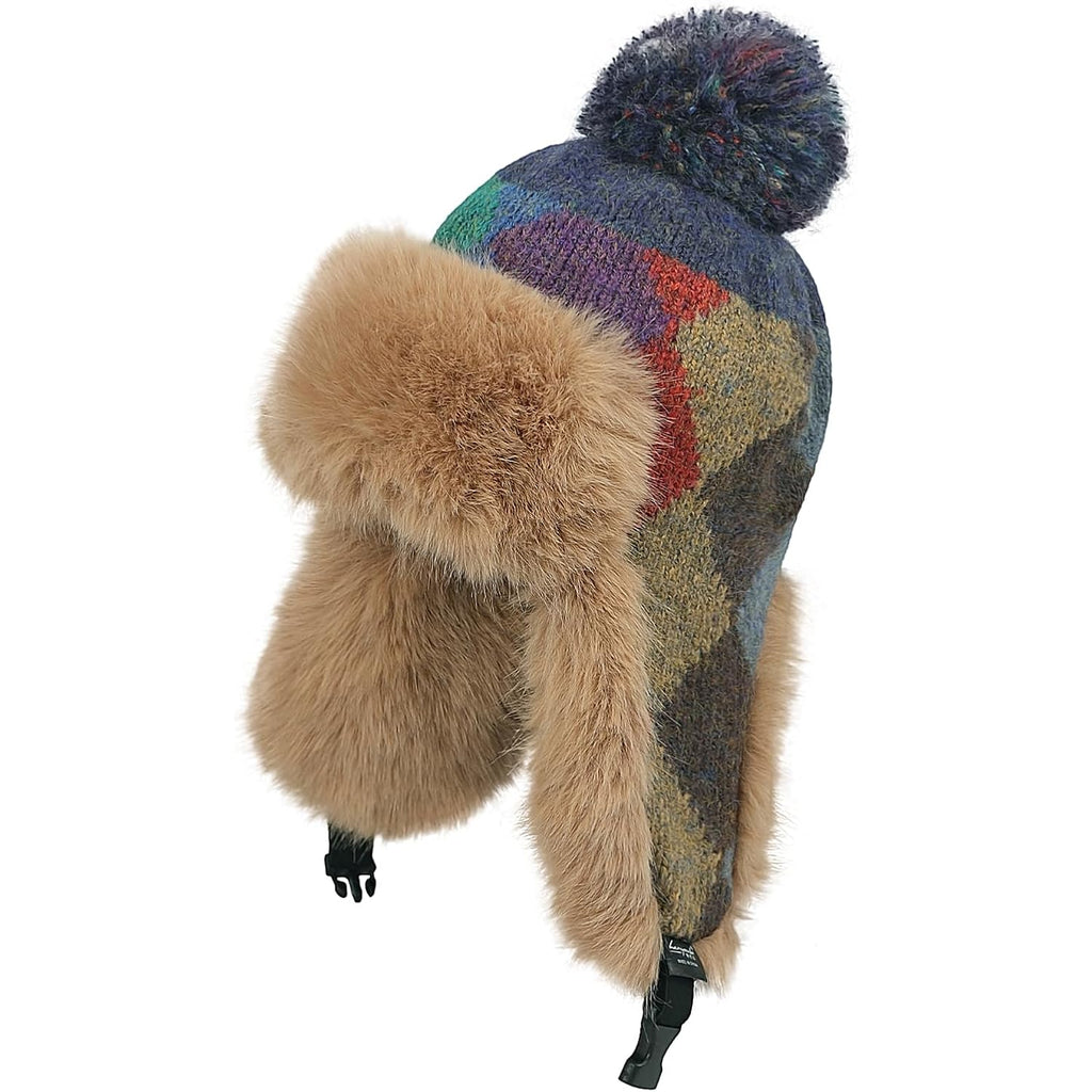 PURFUN Women Faux Fur Trapper Hat Winter Thick Thermal Knit Beanie Full Hood Cap Hunting Cycling Ski Caps Ushanka Russian Hat